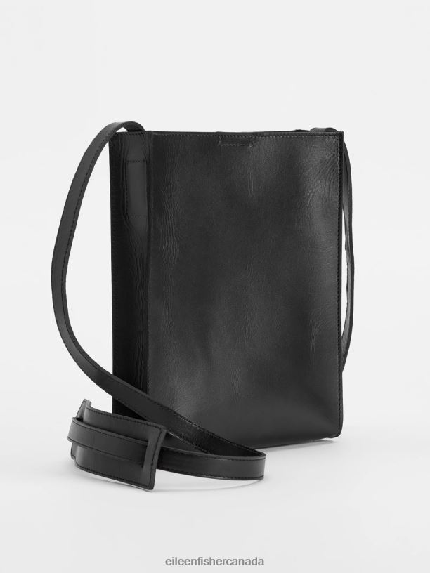 EILEEN FISHER Sleek Italian Leather Crossbody Bag Women BLACK Accessories 024FN1146