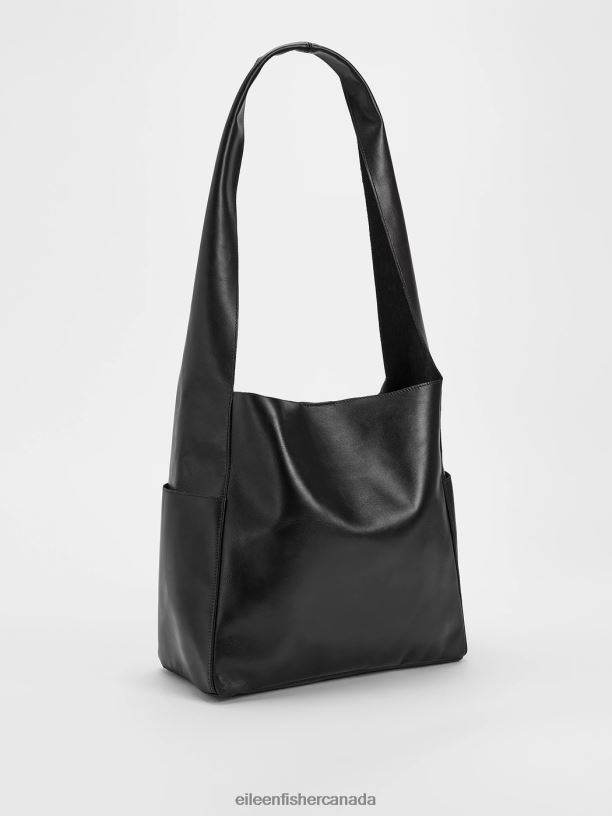 EILEEN FISHER Sleek Italian Leather Everything Crossbody Bag Women BLACK Accessories 024FN1145