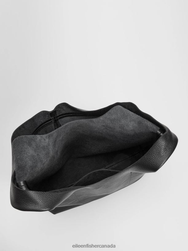 EILEEN FISHER Textured Italian Leather Shopper Tote Women BLACK Accessories 024FN1144