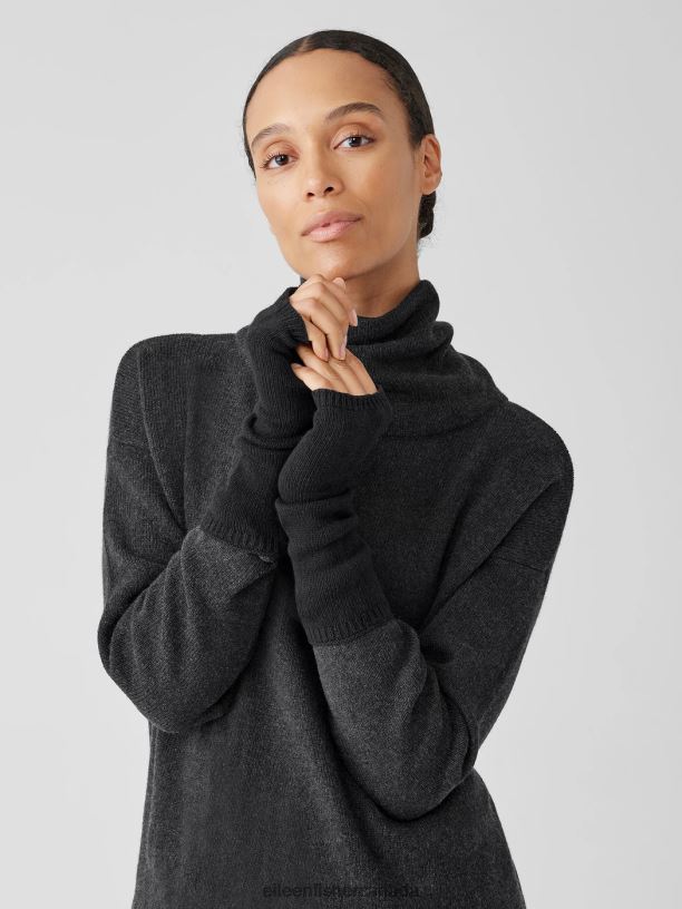 EILEEN FISHER Cotton and Recycled Cashmere Glovelettes Women BLACK Accessories 024FN1119