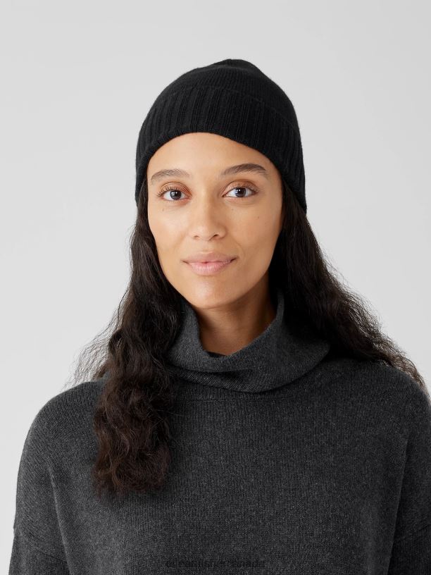 EILEEN FISHER Cotton and Recycled Cashmere Hat Women BLACK Accessories 024FN1122