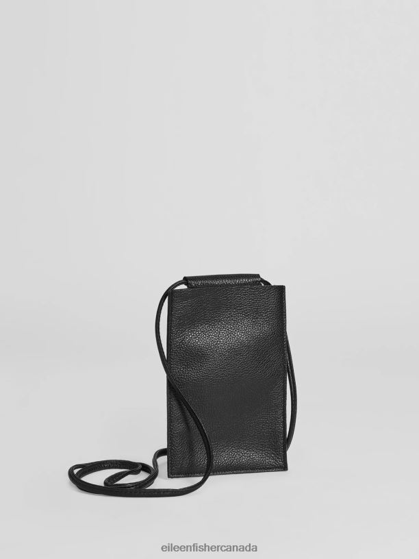 EILEEN FISHER Textured Italian Leather Phone Pouch Women BLACK Accessories 024FN1147