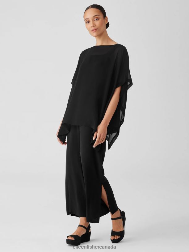 EILEEN FISHER Sheer Silk Georgette Long Poncho Boxy Fit Long Length Women BLACK Accessories 024FN162