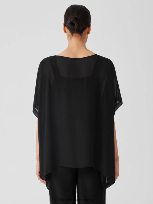EILEEN FISHER Sheer Silk Georgette Long Poncho Boxy Fit Long Length Women BLACK Accessories 024FN162