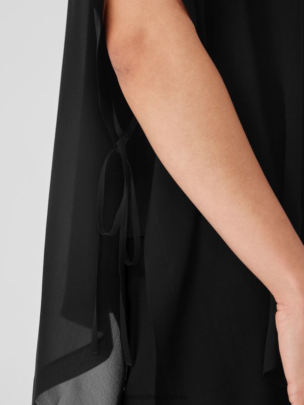 EILEEN FISHER Sheer Silk Georgette Long Poncho Boxy Fit Long Length Women BLACK Accessories 024FN162