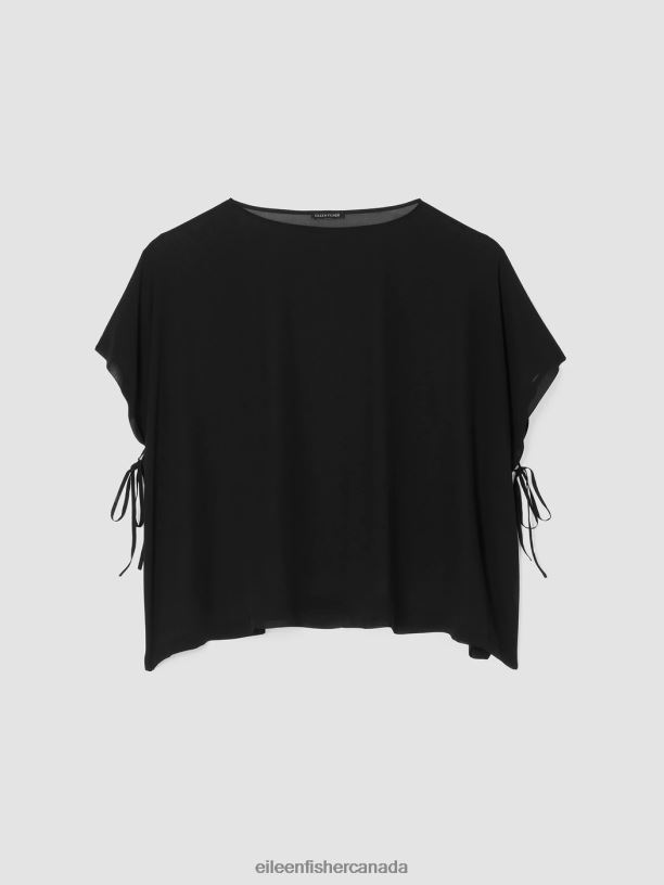 EILEEN FISHER Sheer Silk Georgette Long Poncho Boxy Fit Long Length Women BLACK Accessories 024FN162