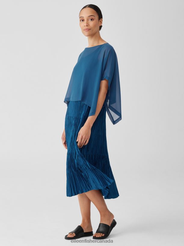 EILEEN FISHER Sheer Silk Georgette Poncho Boxy Fit Cropped Length Women ATLANTIS Accessories 024FN161