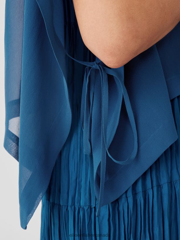 EILEEN FISHER Sheer Silk Georgette Poncho Boxy Fit Cropped Length Women ATLANTIS Accessories 024FN161