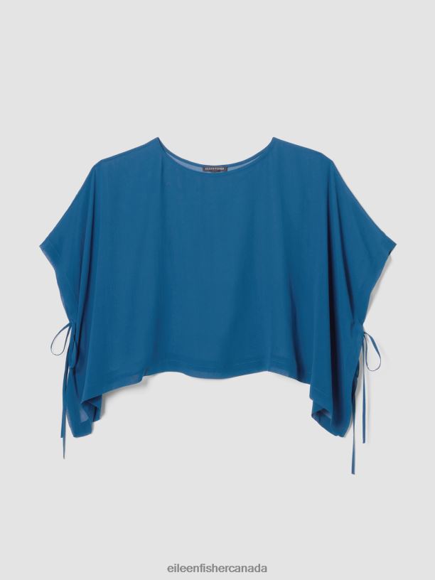 EILEEN FISHER Sheer Silk Georgette Poncho Boxy Fit Cropped Length Women ATLANTIS Accessories 024FN161