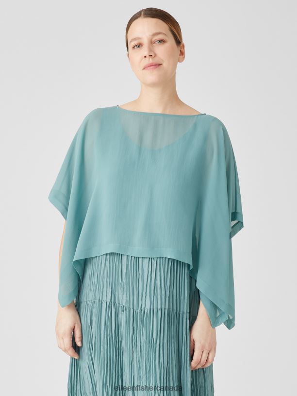 EILEEN FISHER Sheer Silk Georgette Poncho Boxy Fit Cropped Length Women BLACK Accessories 024FN155