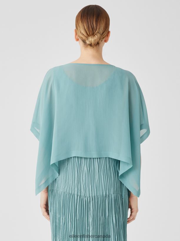 EILEEN FISHER Sheer Silk Georgette Poncho Boxy Fit Cropped Length Women BLACK Accessories 024FN155