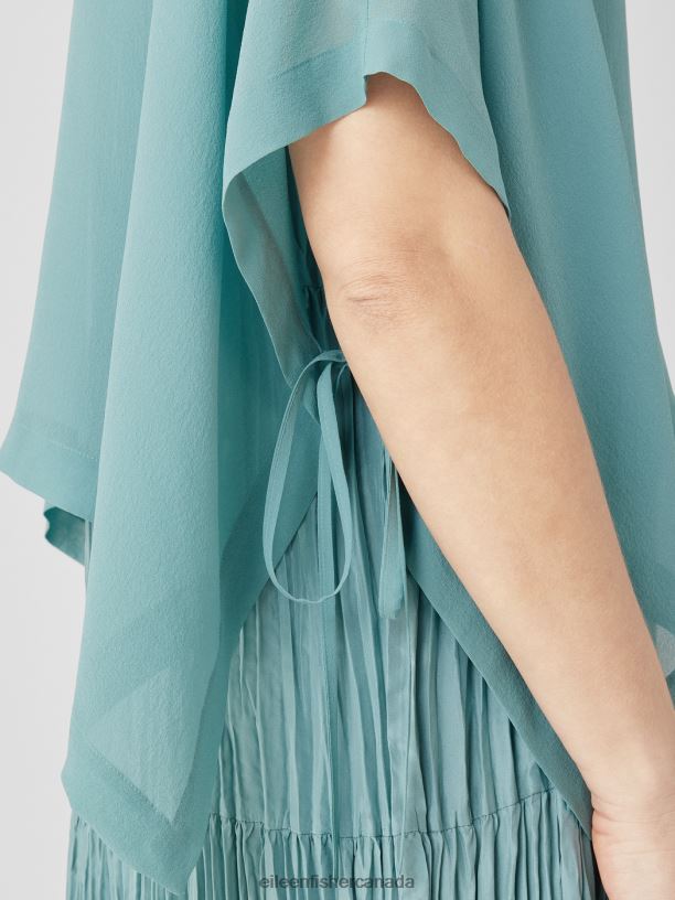 EILEEN FISHER Sheer Silk Georgette Poncho Boxy Fit Cropped Length Women BLACK Accessories 024FN155