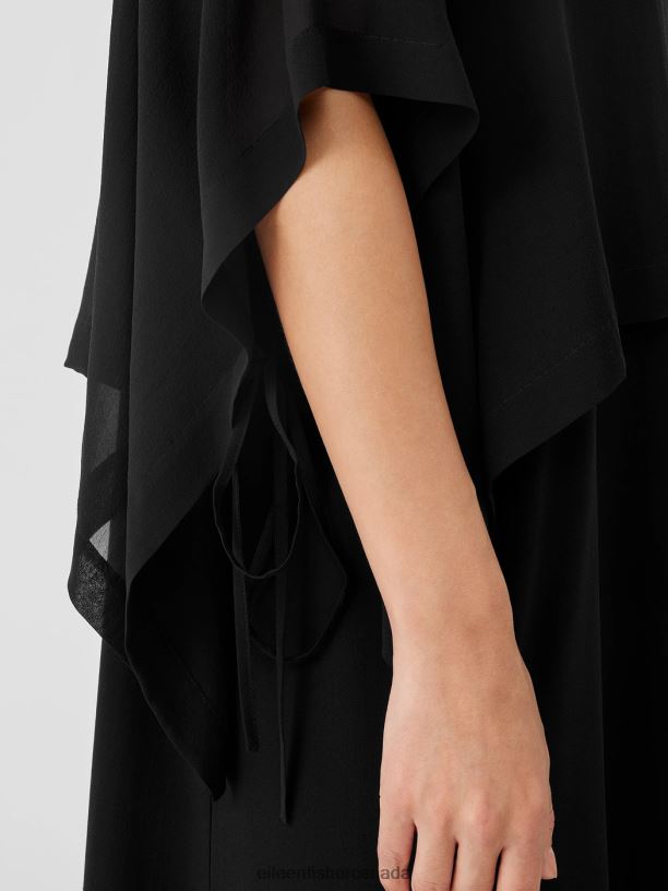 EILEEN FISHER Sheer Silk Georgette Poncho Boxy Fit Cropped Length Women BLACK Accessories 024FN156