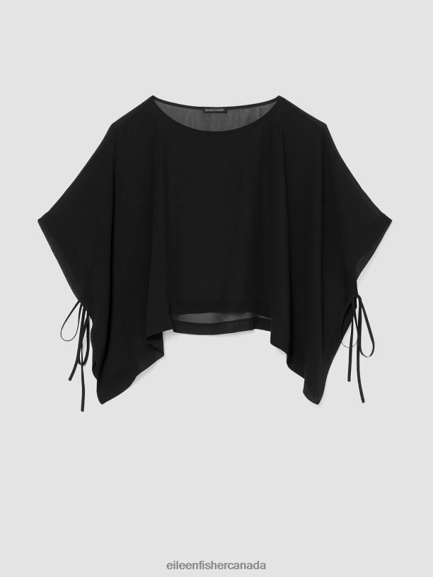 EILEEN FISHER Sheer Silk Georgette Poncho Boxy Fit Cropped Length Women BLACK Accessories 024FN156