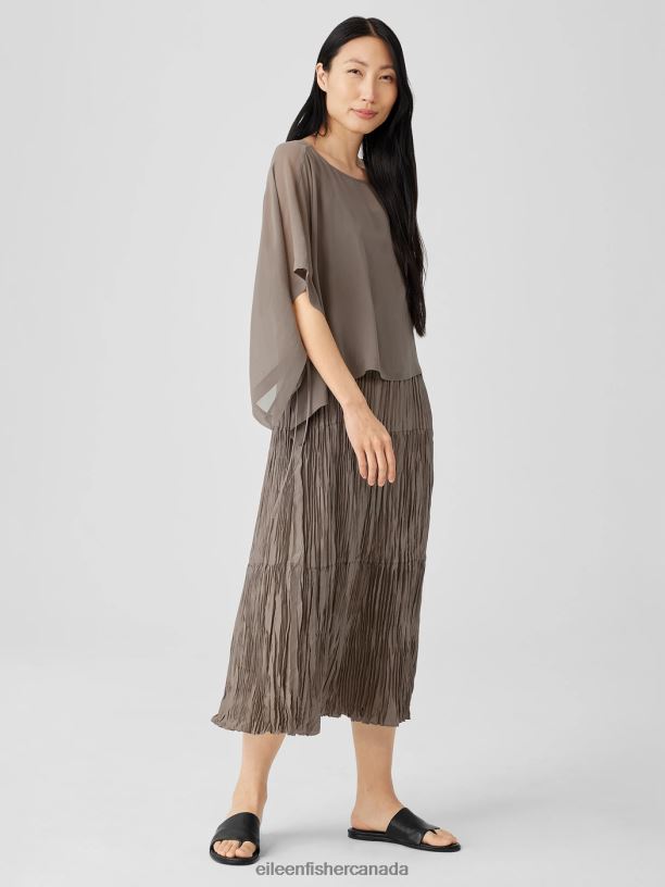 EILEEN FISHER Sheer Silk Georgette Poncho Boxy Fit Cropped Length Women COBBLESTONE Accessories 024FN157