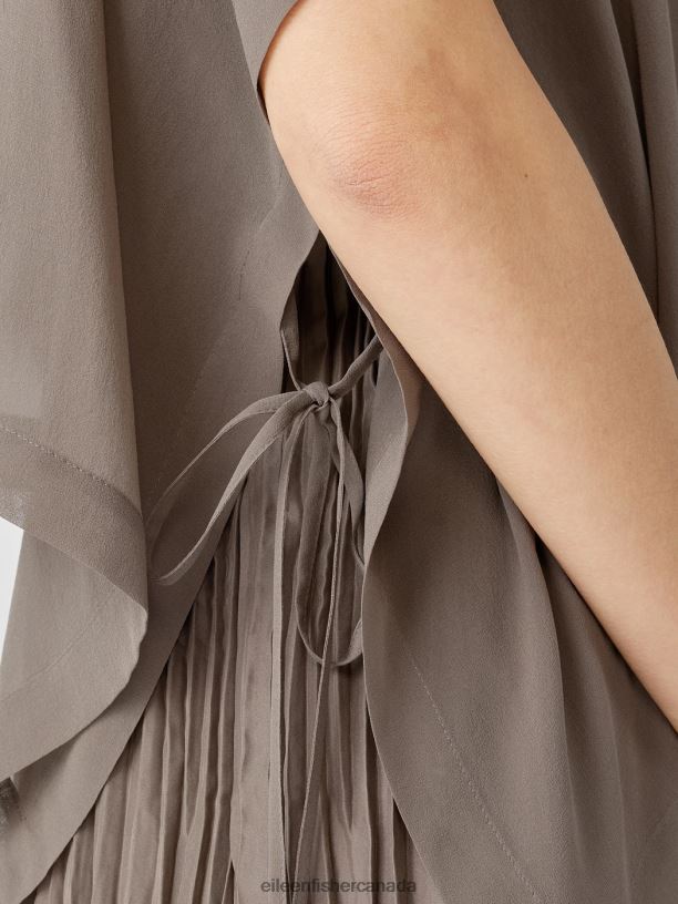 EILEEN FISHER Sheer Silk Georgette Poncho Boxy Fit Cropped Length Women COBBLESTONE Accessories 024FN157