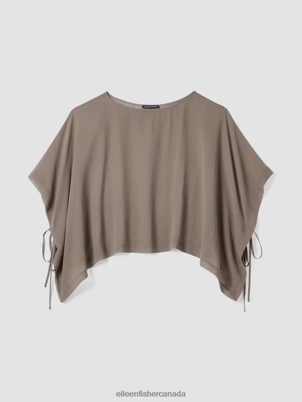 EILEEN FISHER Sheer Silk Georgette Poncho Boxy Fit Cropped Length Women COBBLESTONE Accessories 024FN157