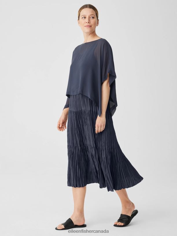 EILEEN FISHER Sheer Silk Georgette Poncho Boxy Fit Cropped Length Women OCEAN Accessories 024FN159