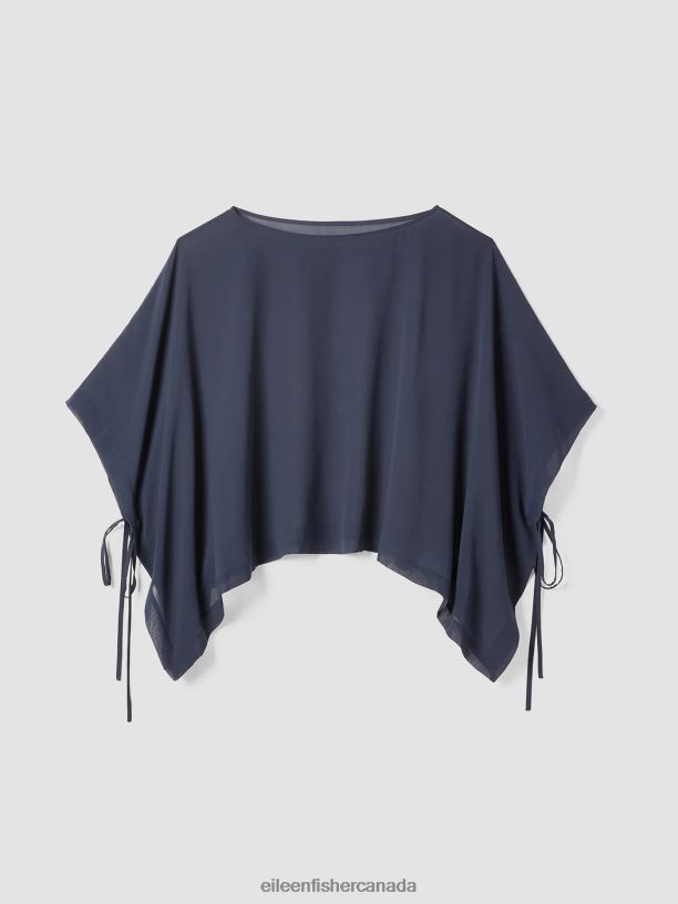 EILEEN FISHER Sheer Silk Georgette Poncho Boxy Fit Cropped Length Women OCEAN Accessories 024FN159