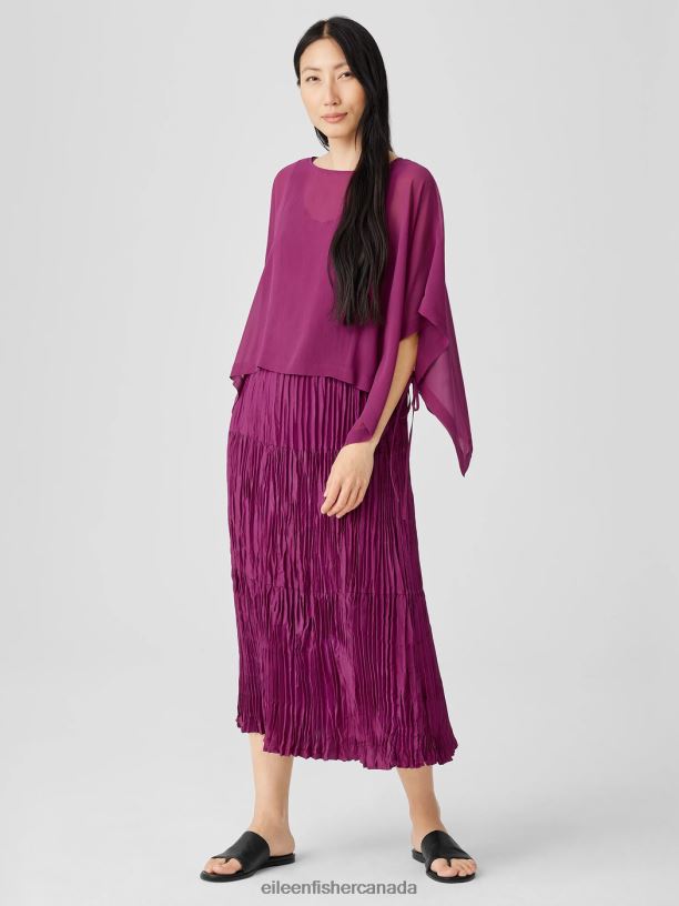 EILEEN FISHER Sheer Silk Georgette Poncho Boxy Fit Cropped Length Women RASPBERRY Accessories 024FN158
