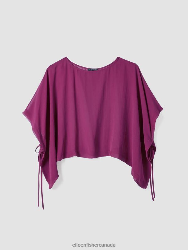 EILEEN FISHER Sheer Silk Georgette Poncho Boxy Fit Cropped Length Women RASPBERRY Accessories 024FN158