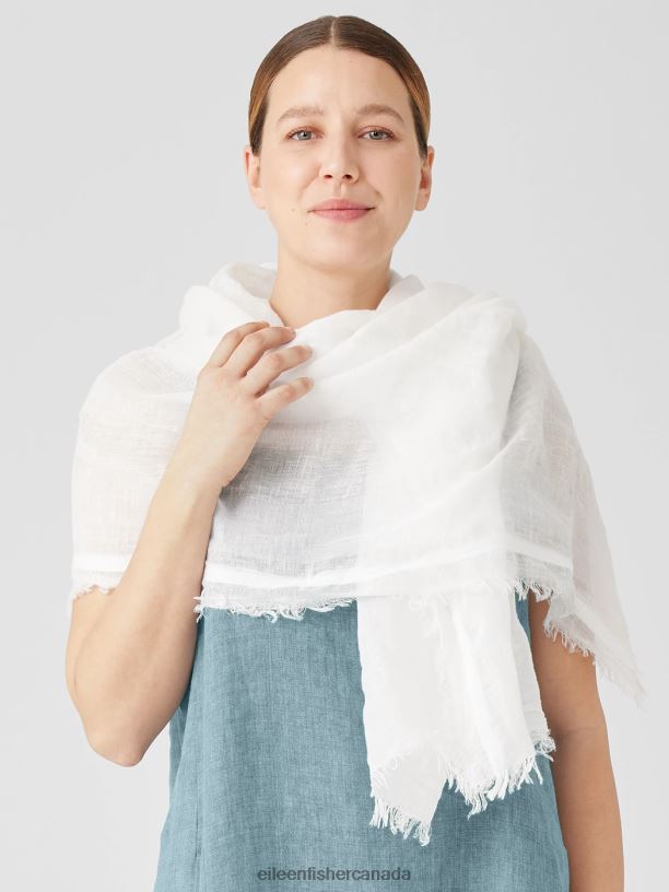 EILEEN FISHER Linen Cotton Shadow Plaid Scarf Women SOFTWHITE Accessories 024FN1103