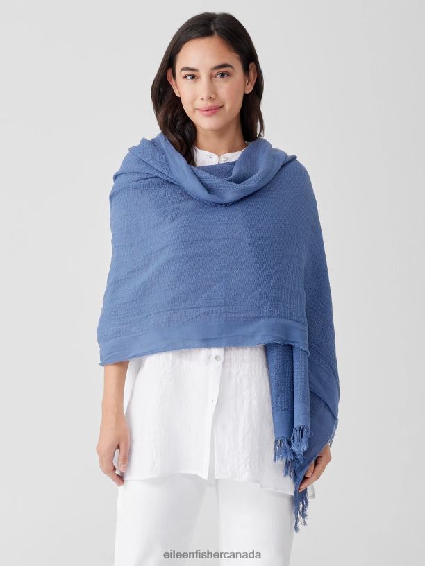 EILEEN FISHER Organic Cotton Open Weave Scarf Women BLUEBERRY Accessories 024FN1095