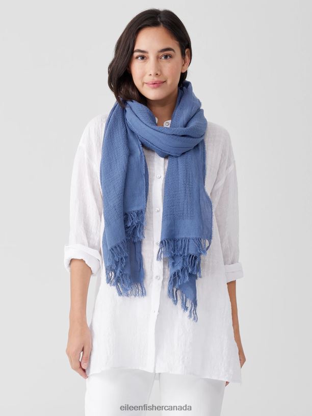 EILEEN FISHER Organic Cotton Open Weave Scarf Women BLUEBERRY Accessories 024FN1095