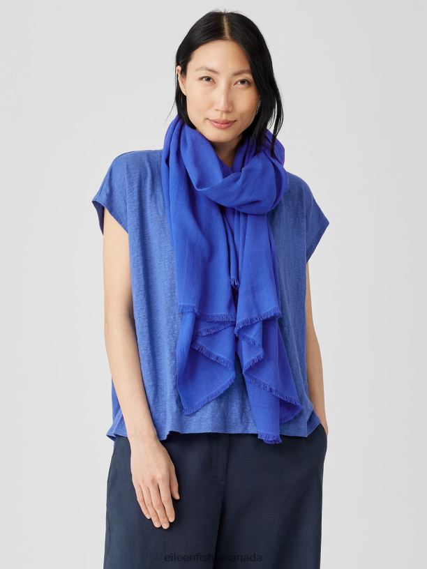 EILEEN FISHER Organic Cotton Striped Cloud Scarf Women BLUE STAR Accessories 024FN1100
