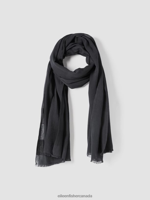 EILEEN FISHER Organic Cotton Striped Cloud Scarf Women GRAPHITE Accessories 024FN1098