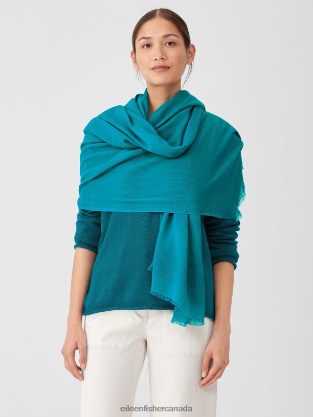 EILEEN FISHER Organic Cotton Striped Cloud Scarf Women JEWEL Accessories 024FN1099