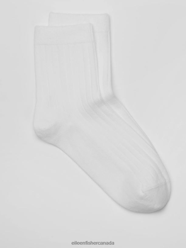 EILEEN FISHER Cotton Ribbed Quarter Crew Sock Women WHITE Accessories 024FN1188