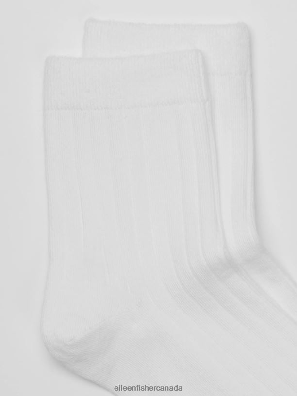 EILEEN FISHER Cotton Ribbed Quarter Crew Sock Women WHITE Accessories 024FN1188