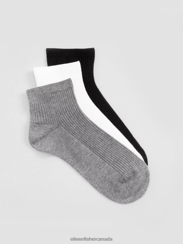EILEEN FISHER Organic Cotton Ankle Sock 3-Pack Women BLACK Accessories 024FN1186