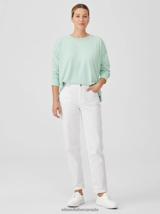 EILEEN FISHER Organic Cotton Denim High-Waisted Jean Slim Fit Full Length Women WHITE Clothing 024FN616
