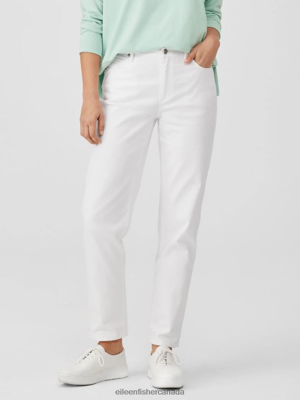EILEEN FISHER Organic Cotton Denim High-Waisted Jean Slim Fit Full Length Women WHITE Clothing 024FN616
