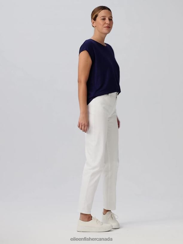 EILEEN FISHER Organic Cotton Denim High-Waisted Jean Slim Fit Full Length Women WHITE Clothing 024FN616