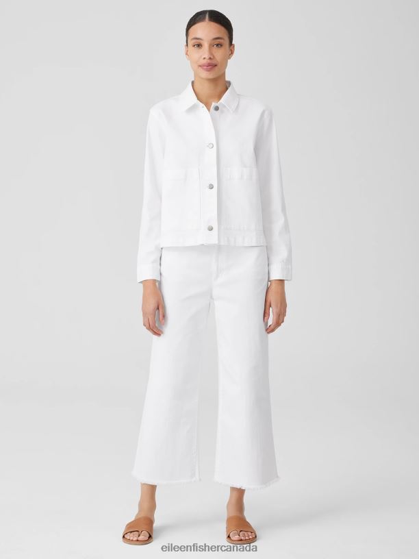 EILEEN FISHER Organic Cotton Denim Wide-Leg Jean Easy Fit Cropped Length Women WHITE Clothing 024FN613