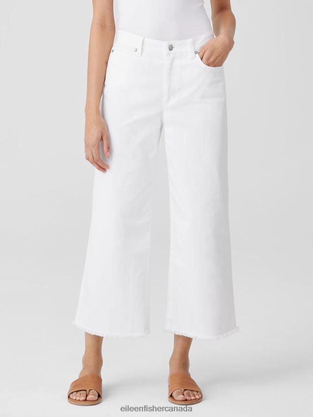 EILEEN FISHER Organic Cotton Denim Wide-Leg Jean Easy Fit Cropped Length Women WHITE Clothing 024FN613