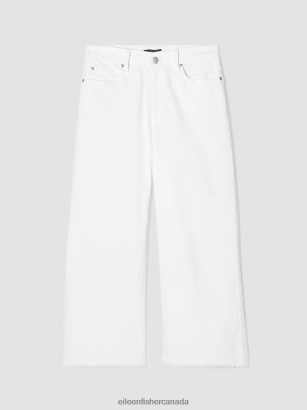 EILEEN FISHER Organic Cotton Denim Wide-Leg Jean Easy Fit Cropped Length Women WHITE Clothing 024FN613