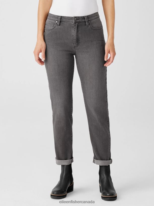 EILEEN FISHER Organic Cotton Stretch High-Waisted Jean Slim Fit Full Length Women CARBON Clothing 024FN618