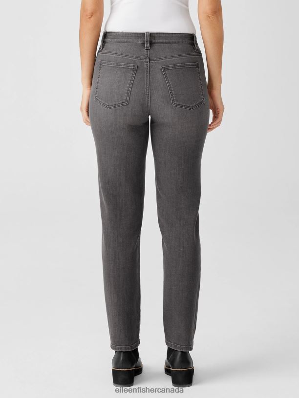 EILEEN FISHER Organic Cotton Stretch High-Waisted Jean Slim Fit Full Length Women CARBON Clothing 024FN618