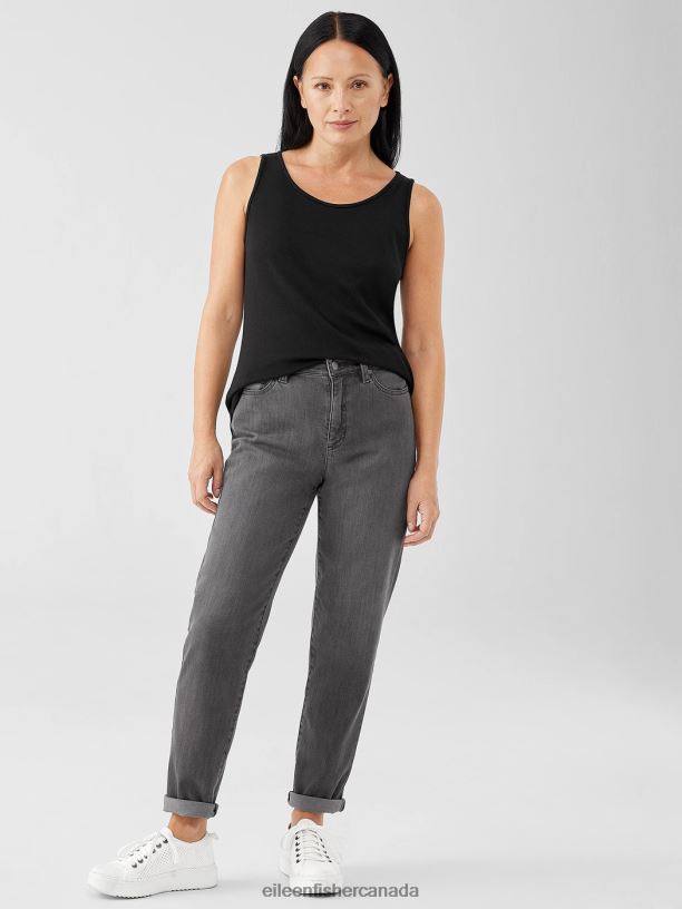 EILEEN FISHER Organic Cotton Stretch High-Waisted Jean Slim Fit Full Length Women CARBON Clothing 024FN618