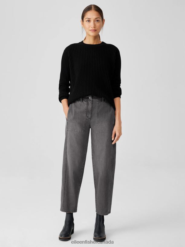 EILEEN FISHER Organic Cotton Stretch Lantern Jean Easy Fit Ankle Length Women CARBON Clothing 024FN620