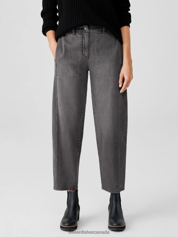 EILEEN FISHER Organic Cotton Stretch Lantern Jean Easy Fit Ankle Length Women CARBON Clothing 024FN620