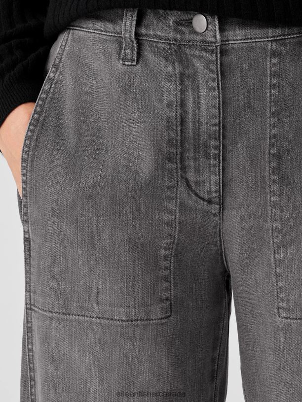 EILEEN FISHER Organic Cotton Stretch Lantern Jean Easy Fit Ankle Length Women CARBON Clothing 024FN620