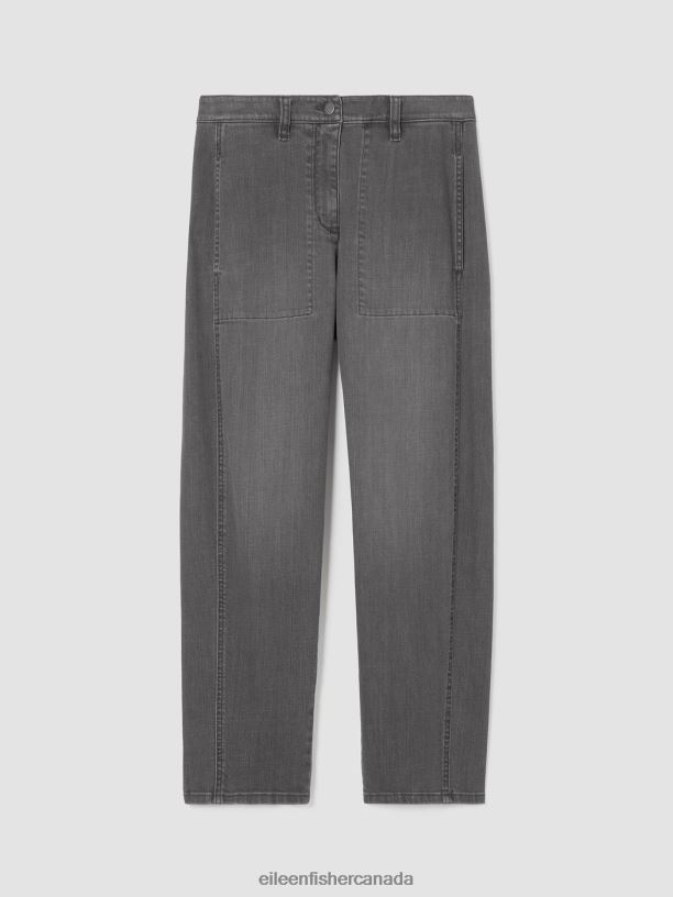 EILEEN FISHER Organic Cotton Stretch Lantern Jean Easy Fit Ankle Length Women CARBON Clothing 024FN620