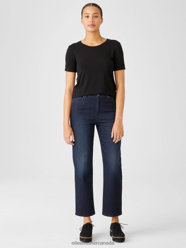 EILEEN FISHER Organic Cotton Stretch Straight Ankle Jean Women UTILITY BLUE Clothing 024FN735