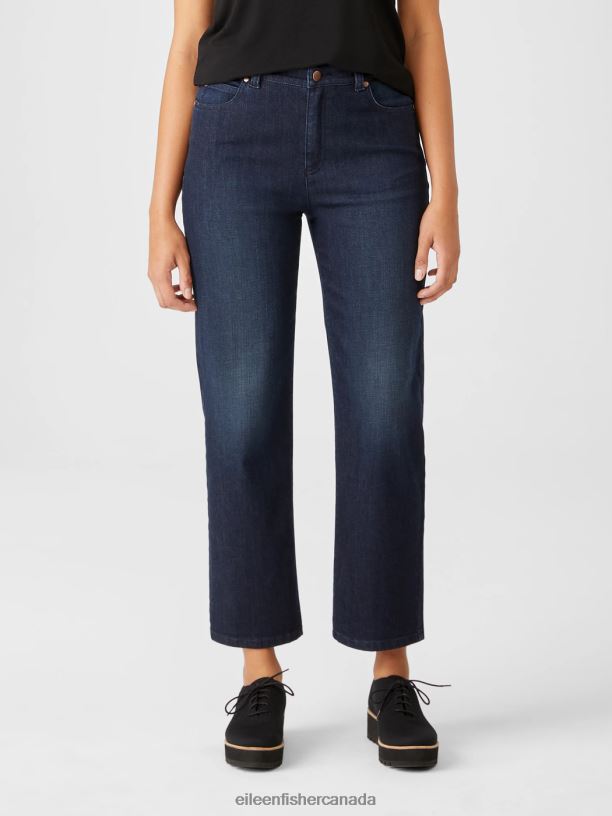 EILEEN FISHER Organic Cotton Stretch Straight Ankle Jean Women UTILITY BLUE Clothing 024FN735