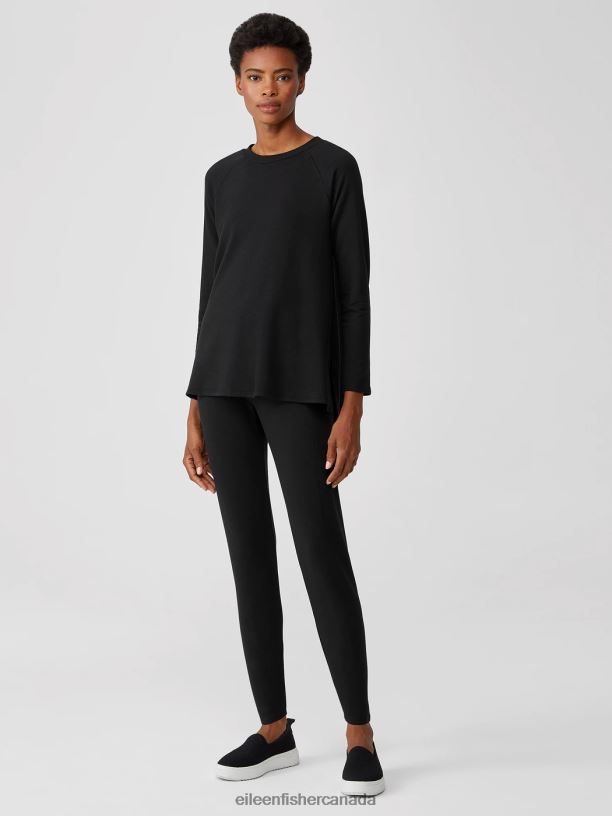 EILEEN FISHER Cozy Brushed Terry Hug High-Waisted Leggings Slim Fit Ankle Length Women BLACK Clothing 024FN767